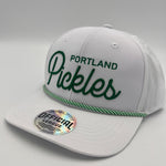 Official League x Portland Pickles Cursive Green on White Structured Nylon Hat