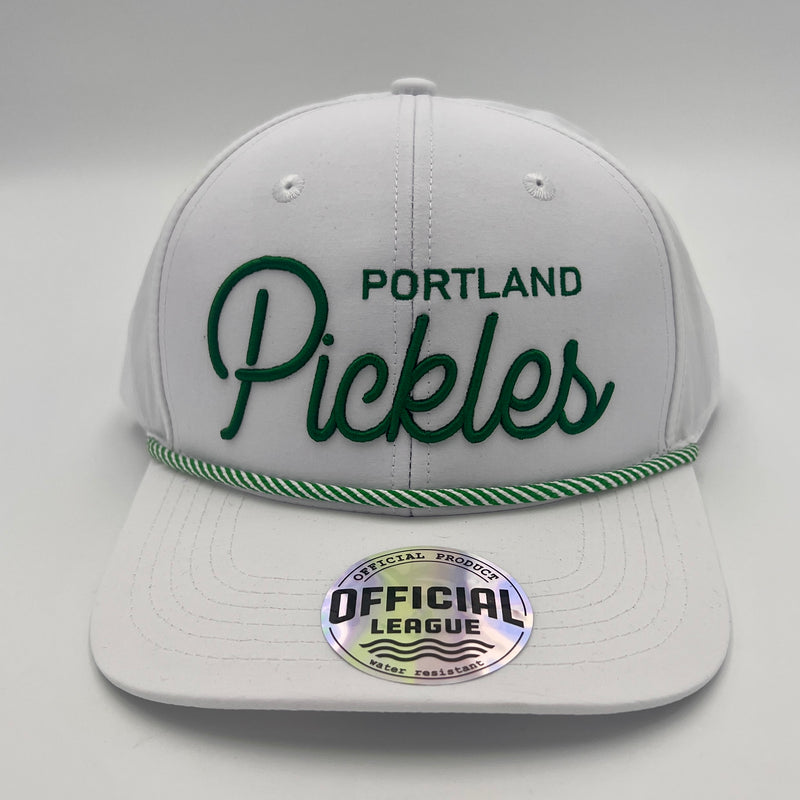 Official League x Portland Pickles Cursive Green on White Structured Nylon Hat