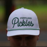 Official League x Portland Pickles Cursive Green on White Structured Nylon Hat