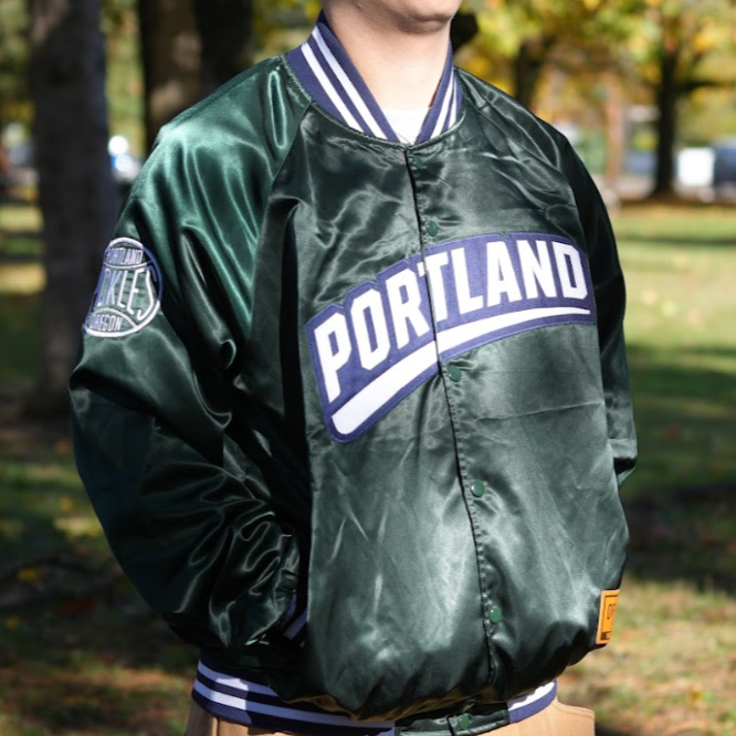 Official League x Portland Pickles Forest Green Satin Bomber Jacket