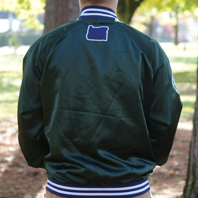 Official League x Portland Pickles Forest Green Satin Bomber Jacket