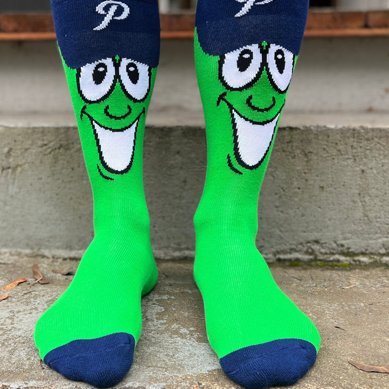 Dillon T. Pickle's Face on a Sock Socks - Portland Pickles Baseball